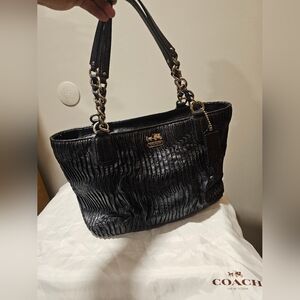 ⁵Coach madison midnight deep blue gathered leather lindsey satchel shoulder bag